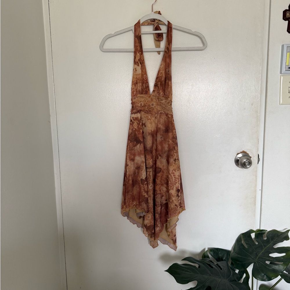 Urban Outfitters Brown Asymmetrical Halter Sundress